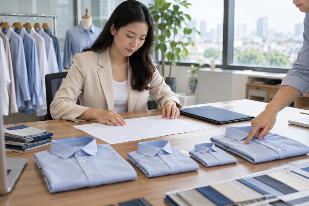 Đối chiếu bảng size và báo giá trước khi may