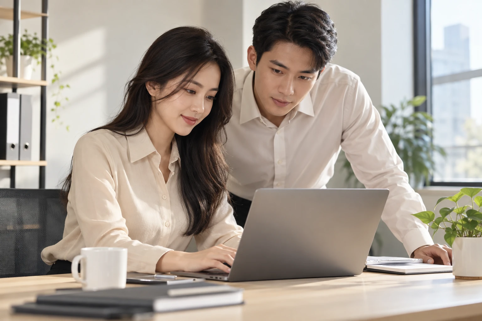 Nhân viên văn phòng với mẫu sơ mi màu trung tính