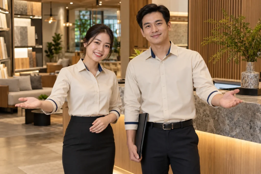 Cặp áo sơ mi nam nữ phối màu nhận diện tiết chế