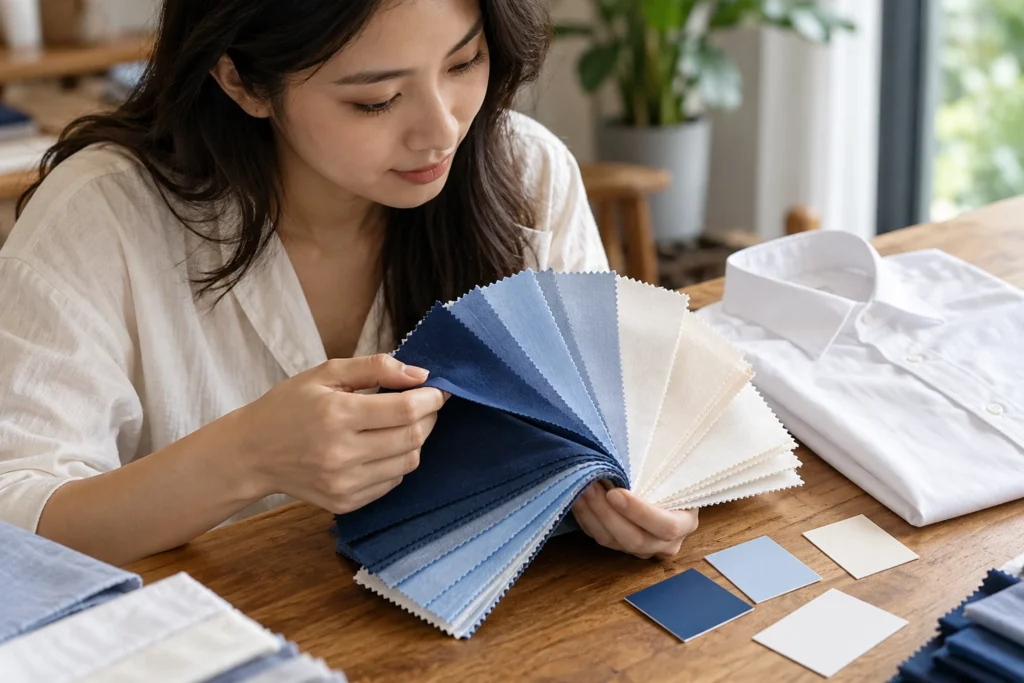 Các mẫu vải sơ mi được đánh mã và đối chiếu màu
