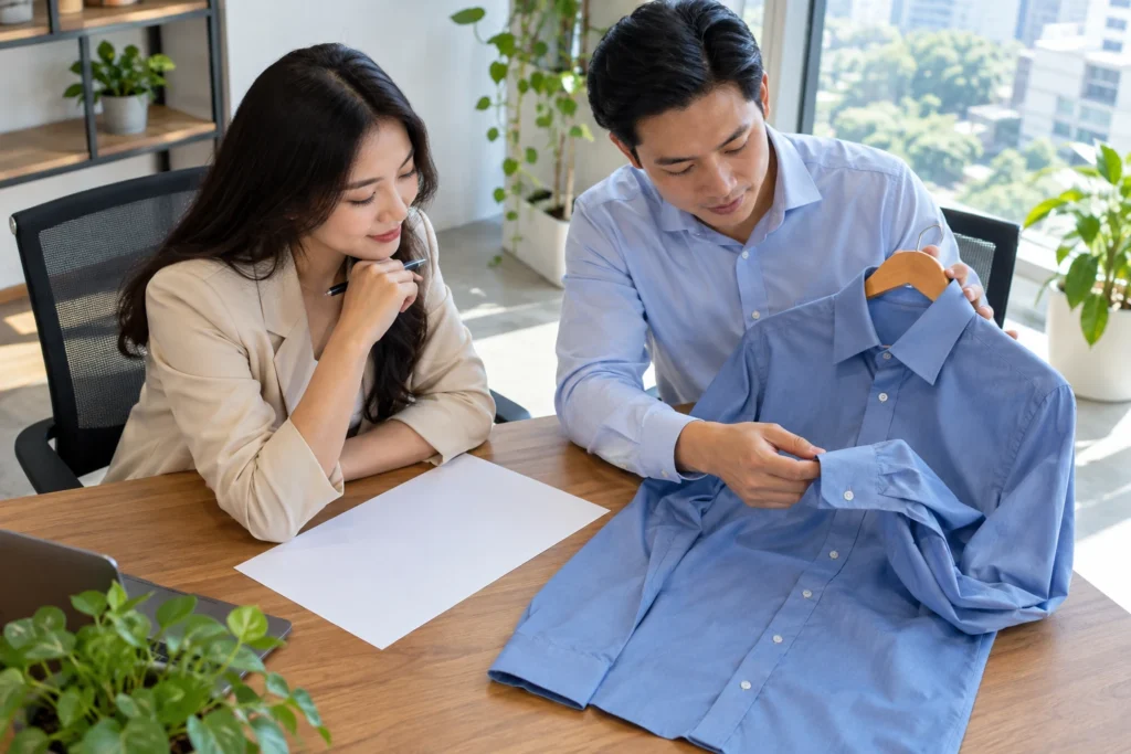 Người tư vấn ghi yêu cầu sử dụng trước khi chọn vải