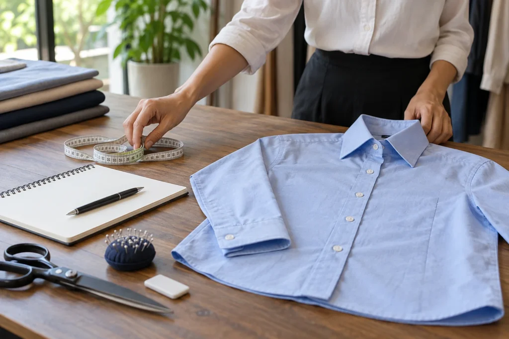 Chuẩn bị thước dây và áo mẫu trước khi đo