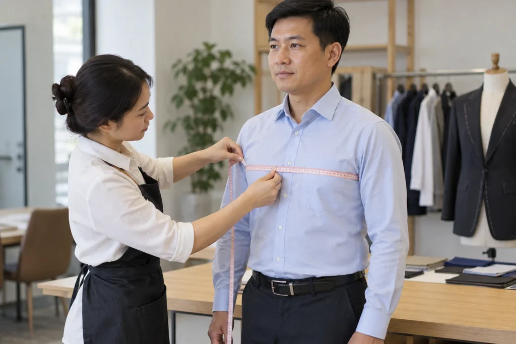 Người Việt đo size áo sơ mi bằng thước dây mềm