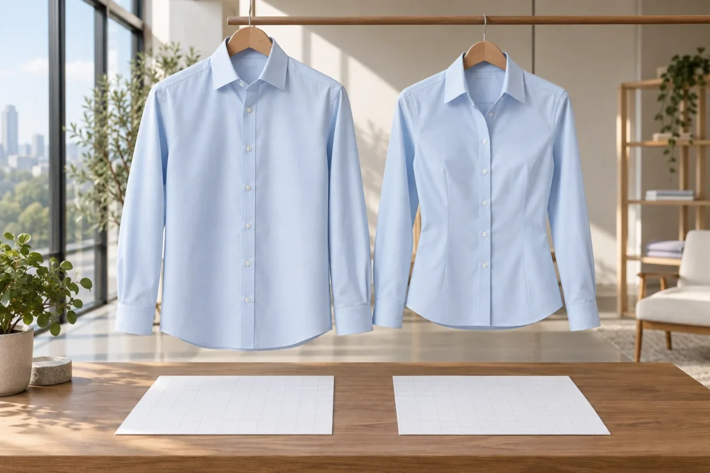 Mỗi form nam nữ dùng bảng size áo sơ mi riêng