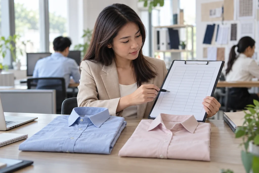 Người phụ trách tổng hợp size áo sơ mi cho nhân viên