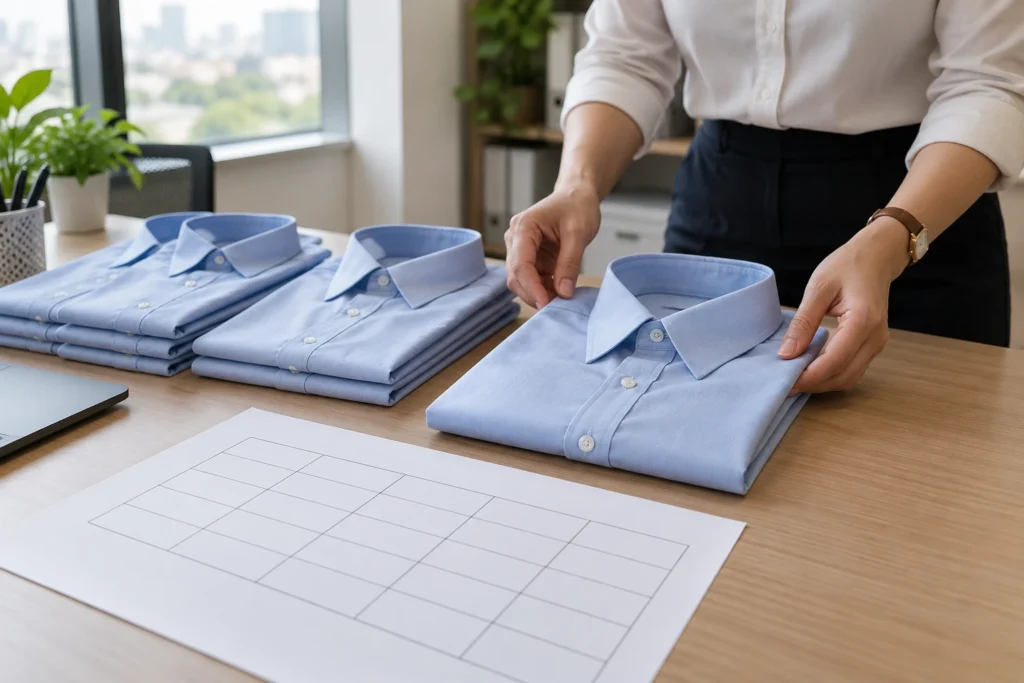 Một mẫu sơ mi chính với bảng size cho đơn ít