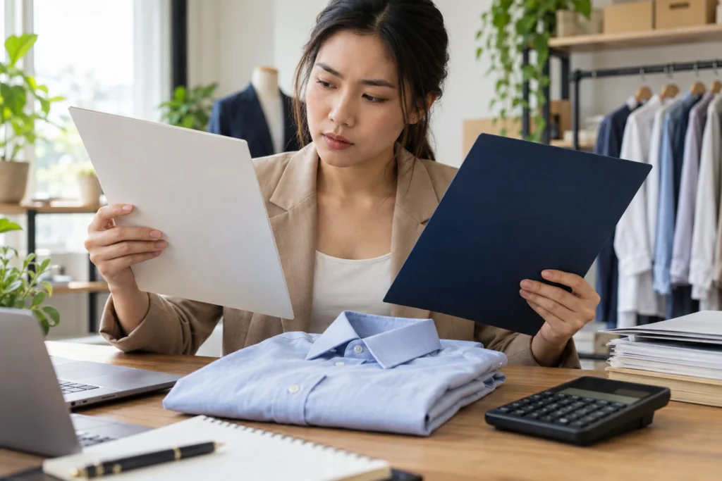 Người phụ trách so chi phí đơn áo sơ mi số lượng ít