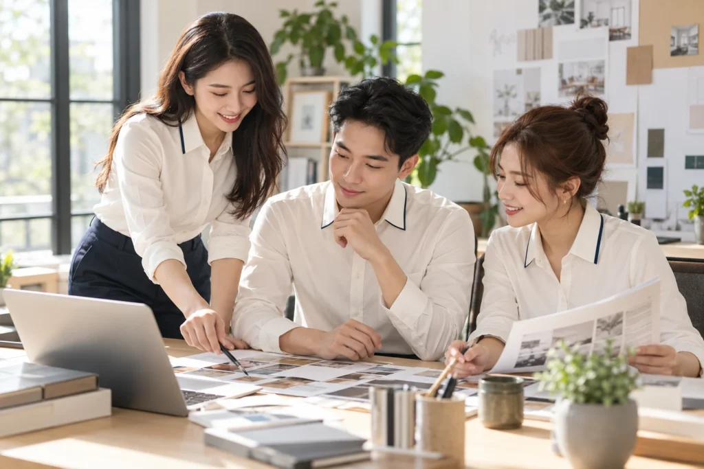 Nhóm nhỏ mặc áo sơ mi đồng phục cùng nhận diện