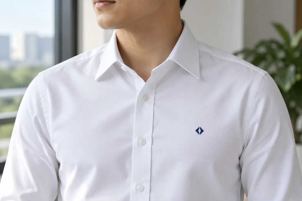 Logo ngực trái trên áo sơ mi không túi