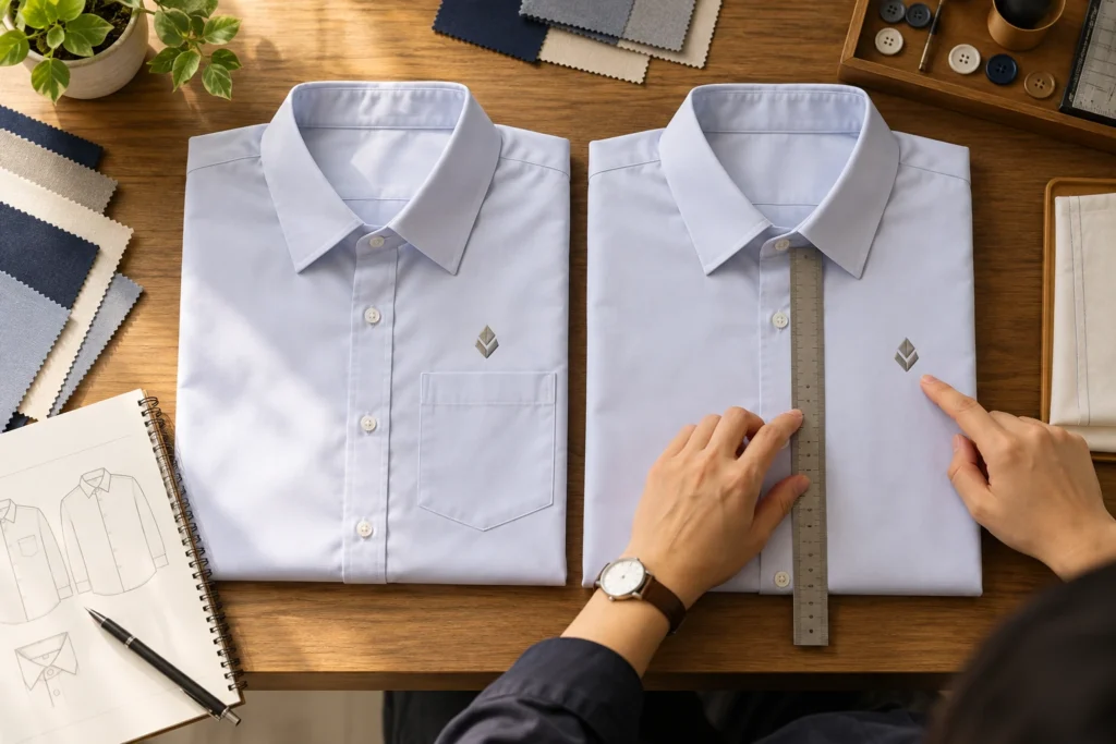 So vị trí logo gần túi nẹp và đường may