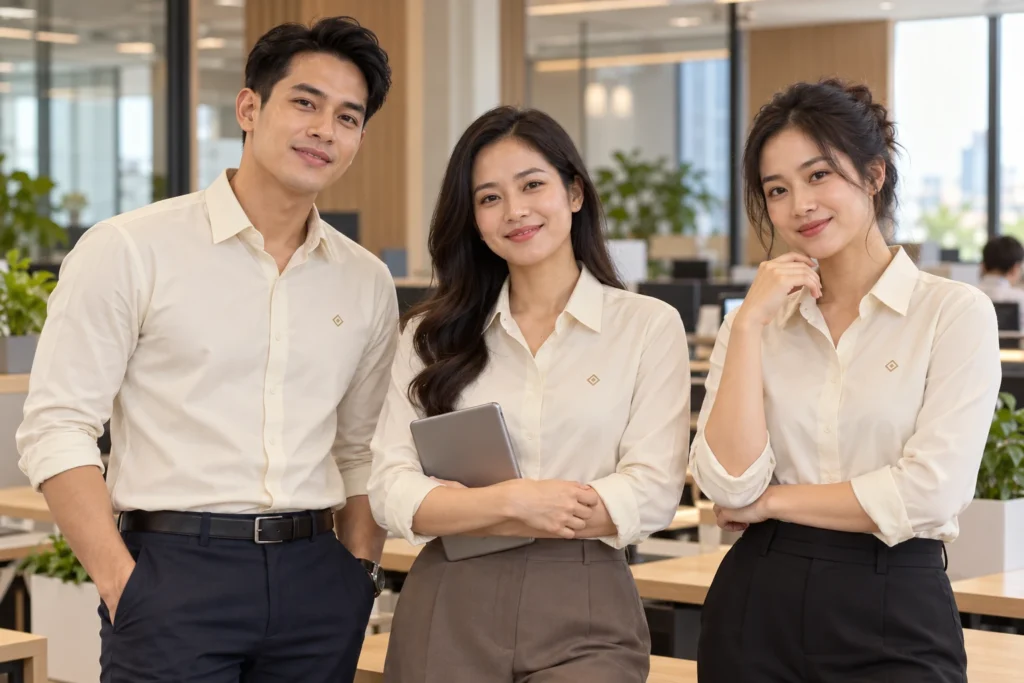 Vị trí logo nhỏ trên áo sơ mi đồng phục công ty