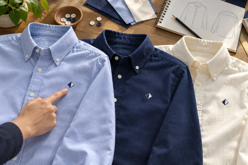 So mẫu logo trên đúng màu áo sơ mi dự kiến