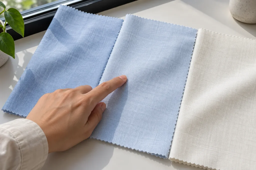 Các mẫu vải được đặt dưới cùng nguồn sáng