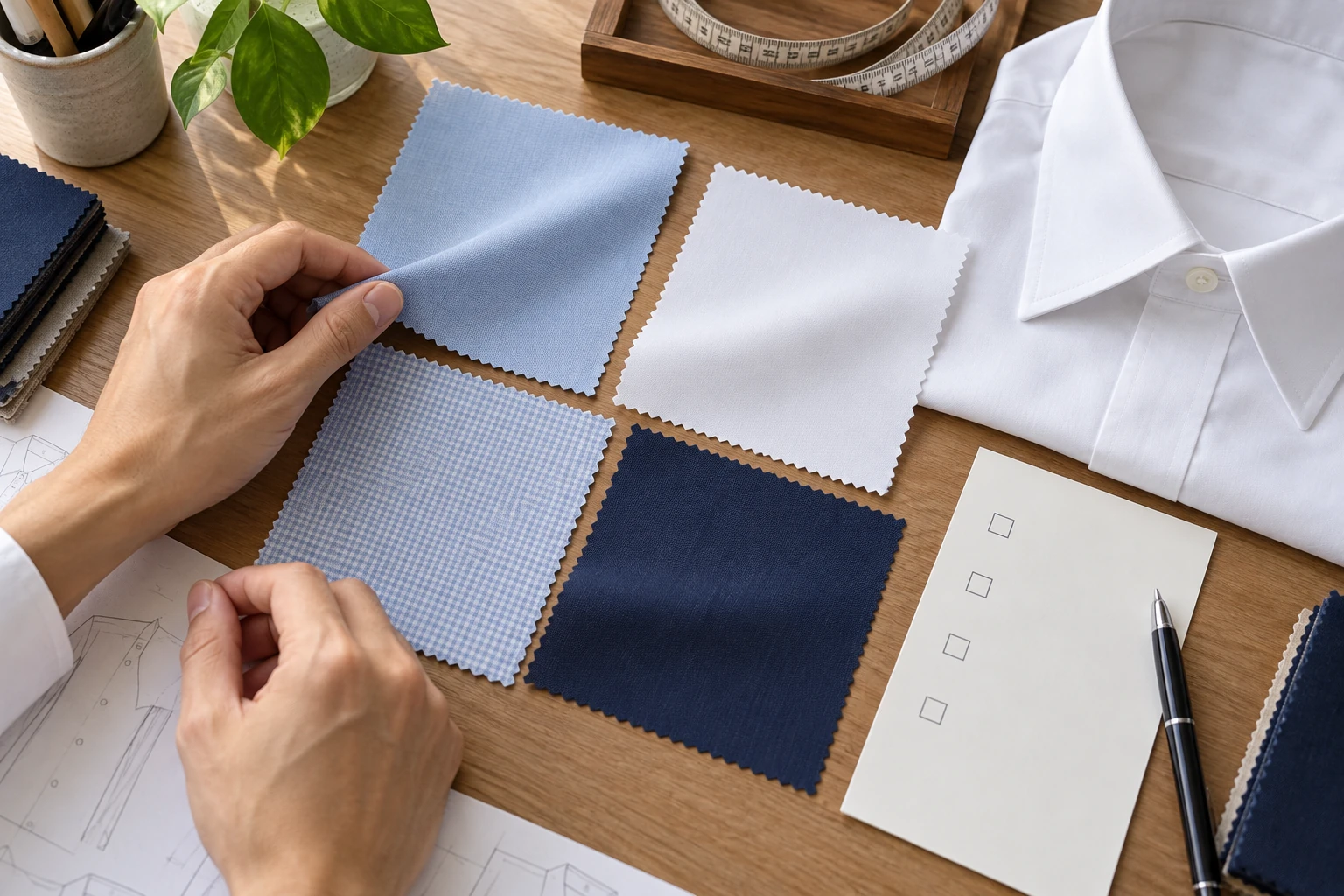 Minh họa danh sách bước kiểm tra mẫu vải áo sơ mi