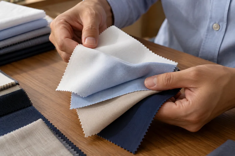 Kiểm tra mẫu vải may áo sơ mi đồng phục