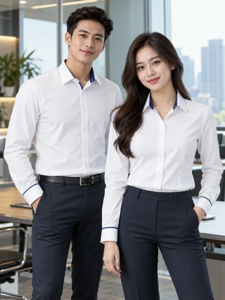 SM05 - Áo sơ mi nam nữ trắng phối xanh - Ảnh đại diện