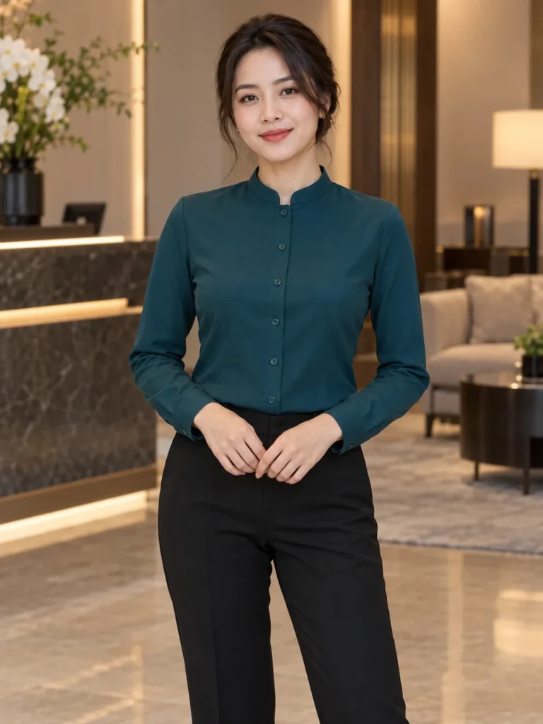 SM14 - Áo sơ mi nữ cổ tàu xanh teal - Ảnh đại diện