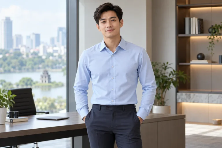 Sơ mi nam công sở màu xanh nhạt